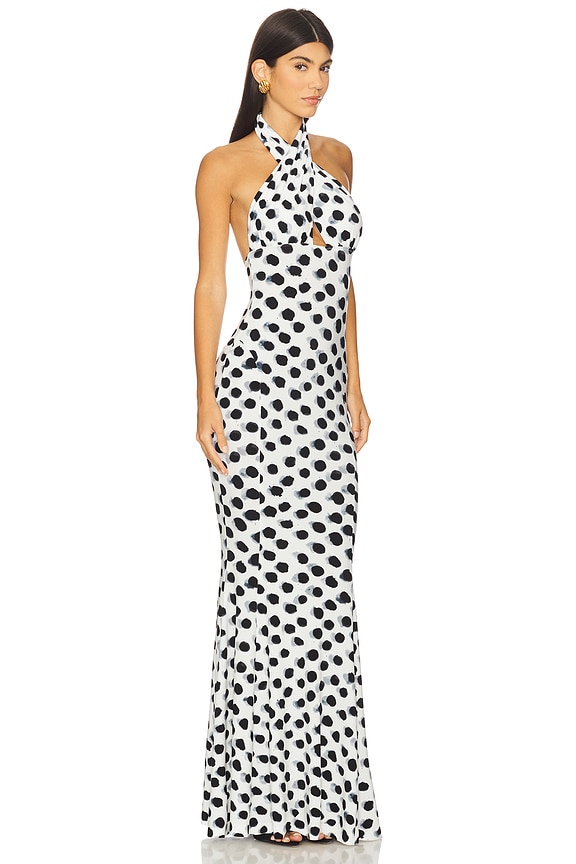 view 2 of 3 Cross Halter Fishtail Gown in Paint Dots