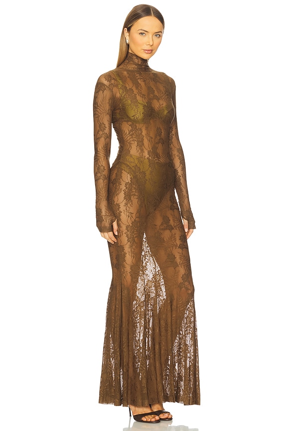 view 2 of 3 x REVOLVE Long Sleeve Turtleneck Fishtail Gown in Bark