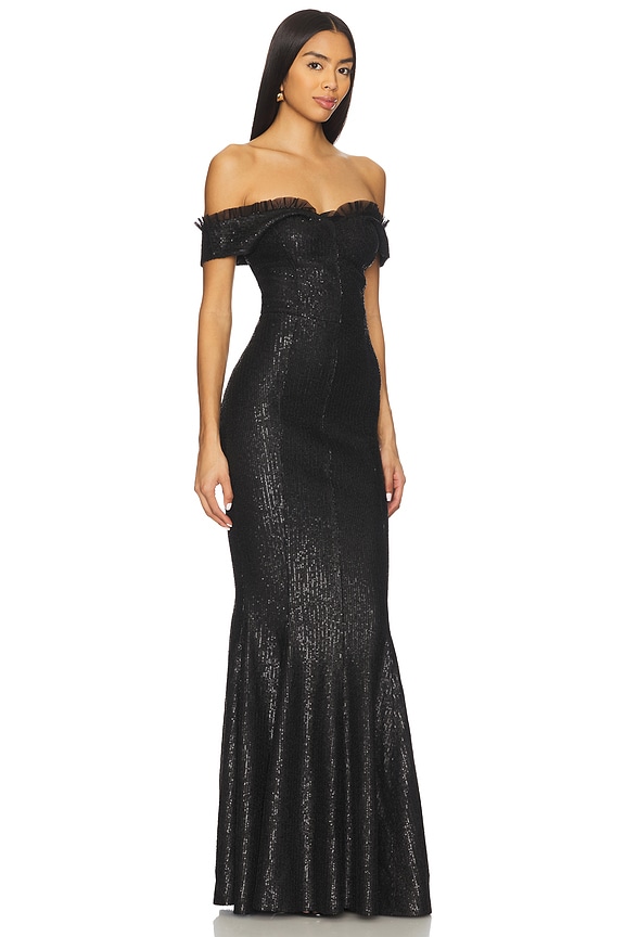 view 2 of 3 Double Drop Shoulder Grace Fishtail Gown in Black