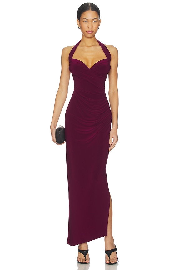 view 1 of 4 x REVOLVE Halter Sweetheart Side Drape Gown in Plum