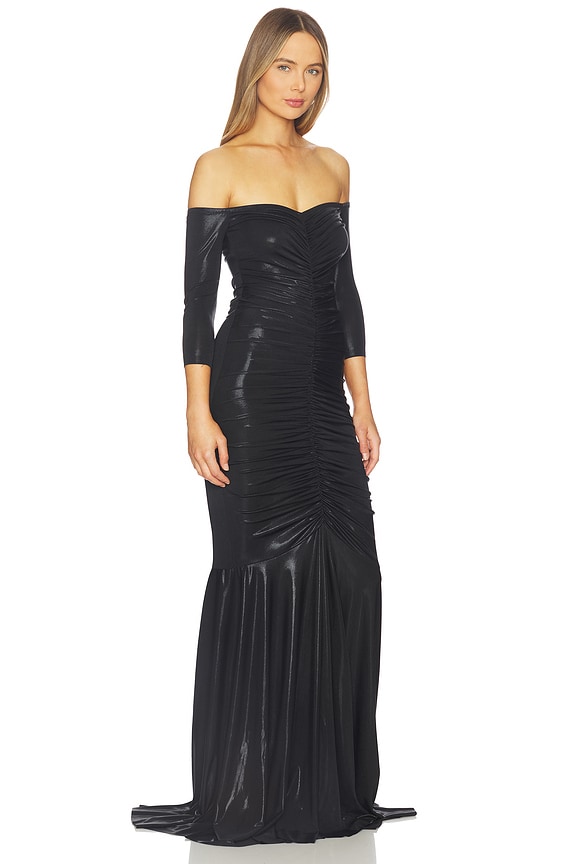 view 2 of 3 Off Shoulder Shirred Front Fishtail Gown in Black