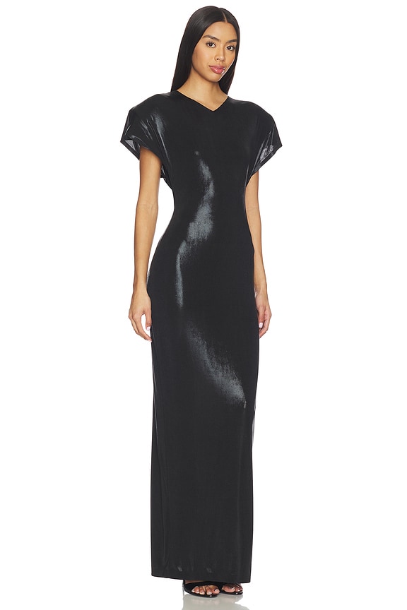 view 2 of 4 VESTIDO CAP SLEEVE SHOULDER PAD LONG in Black