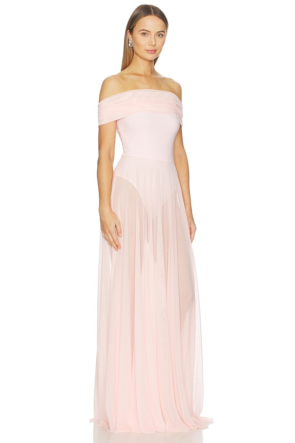 view 2 of 3 Sleeveless Cowl Neck Combo Flared Gown in Ballet Pink