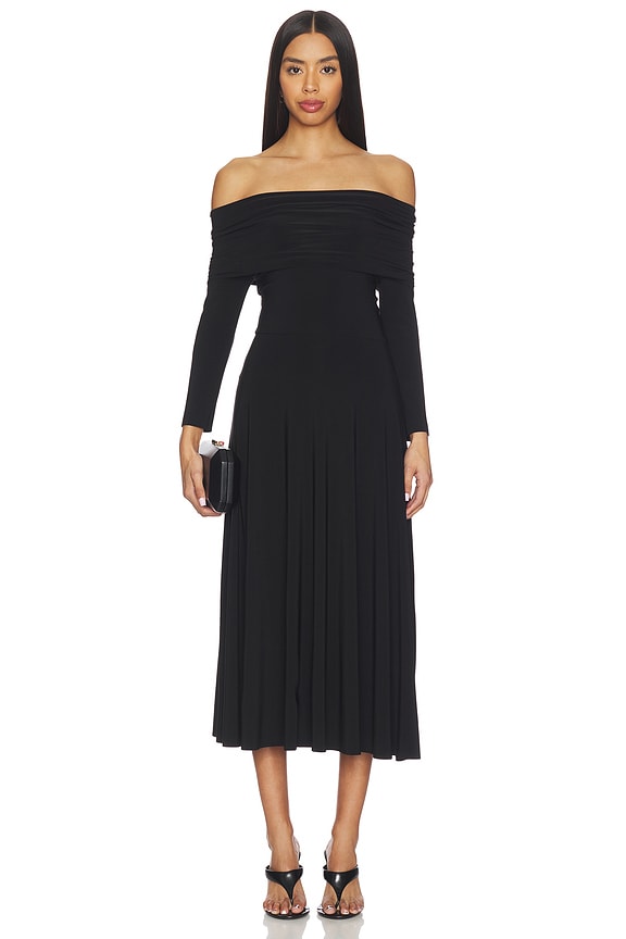 view 1 of 3 3/4 Sleeve Cowl Neck Flared Dress in Black