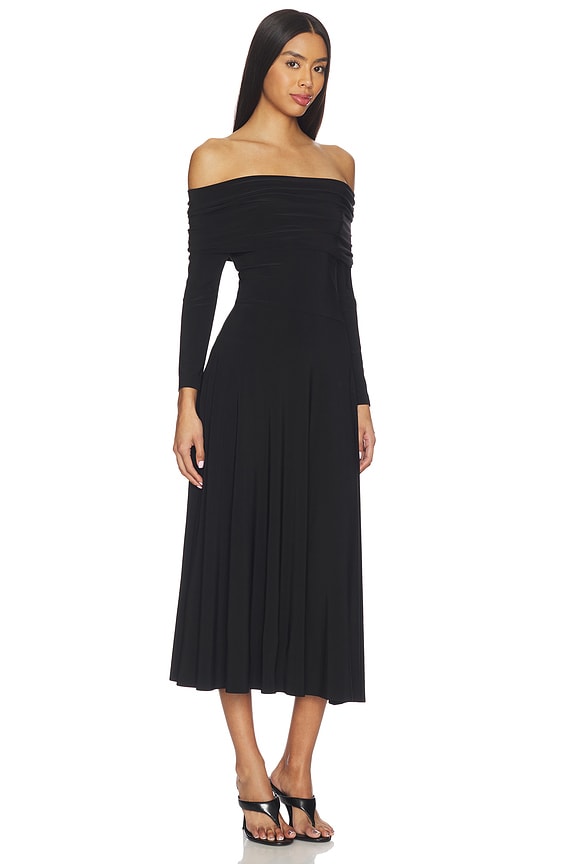 view 2 of 3 3/4 Sleeve Cowl Neck Flared Dress in Black