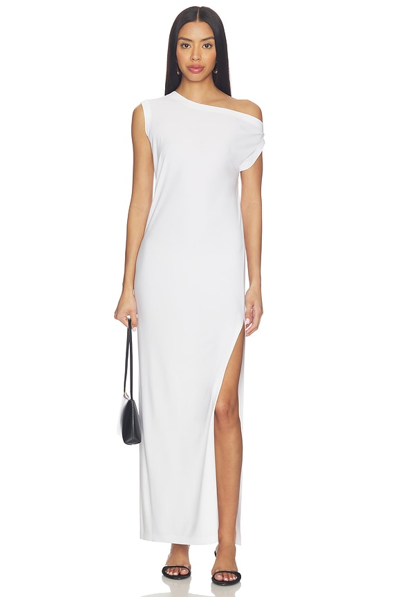 view 1 of 3 x Lifestyle Drop Shoulder Long Dress With Side Slit in Snow White