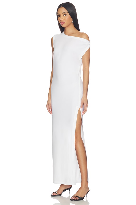 view 2 of 3 x Lifestyle Drop Shoulder Long Dress With Side Slit in Snow White