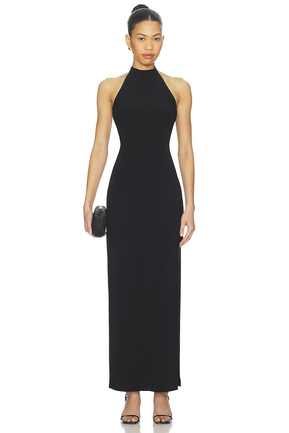view 2 of 4 VESTIDO HALTER LONG WITH SIDE SLIT in Black
