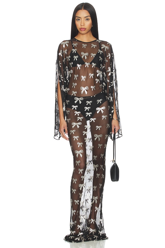 view 1 of 3 VESTIDO LARGO REVERSE OBIE WITH LONG SLEEVE in Black & Silver