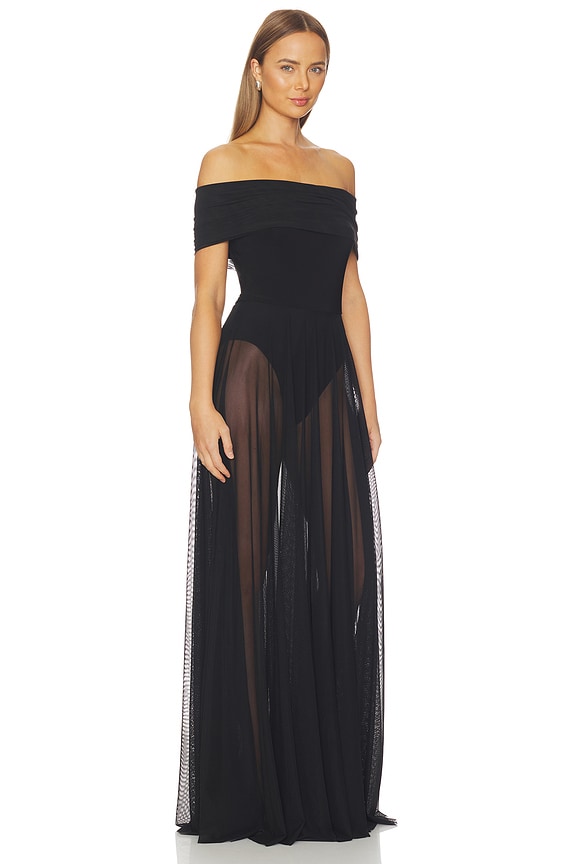 view 2 of 3 Sleeveless Cowl Neck Combo Flared Gown in Black
