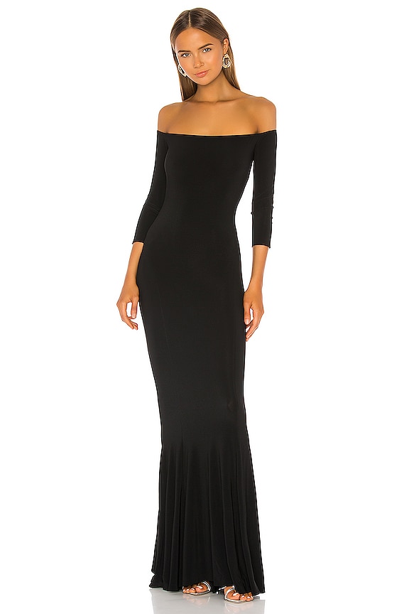 Norma Kamali Off the Shoulder Fishtail Gown in Black | REVOLVE
