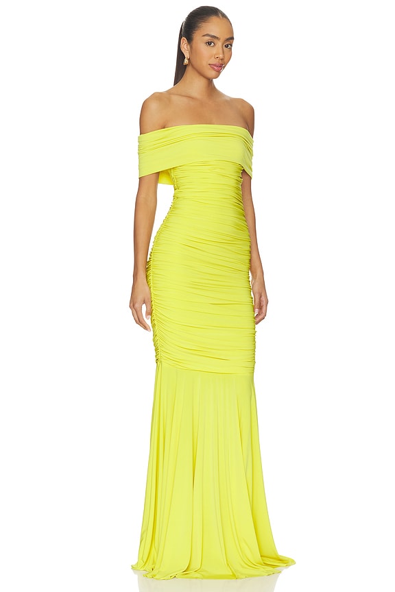 view 2 of 3 Sleeveless Cowl Neck Side Shirred Fishtail Gown in Serene Yellow