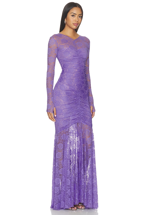 view 2 of 3 Long Sleeve V Neck Fishtail Gown in Lavender