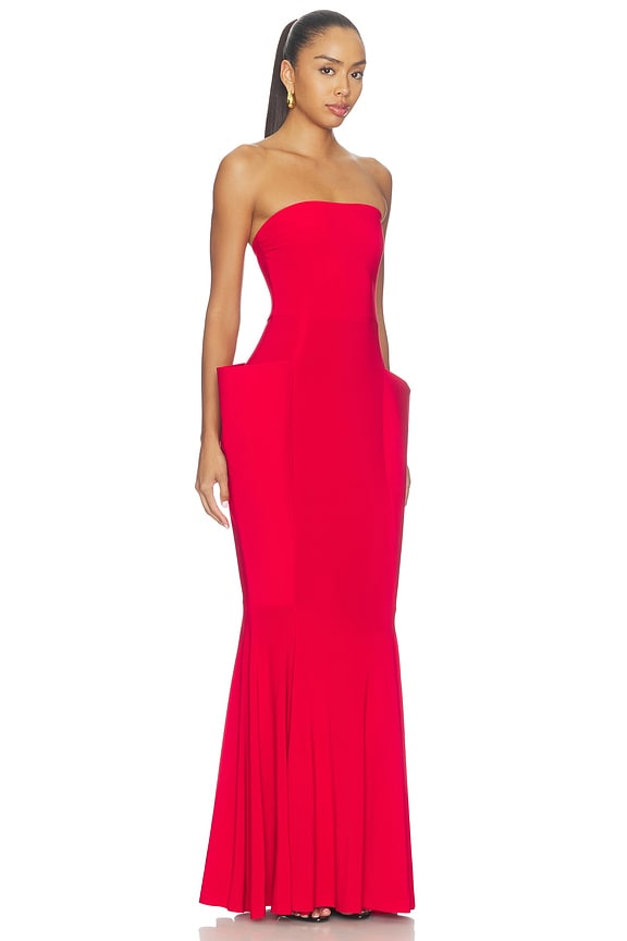 view 2 of 3 Strapless Wing Fishtail Gown in Tiger Red