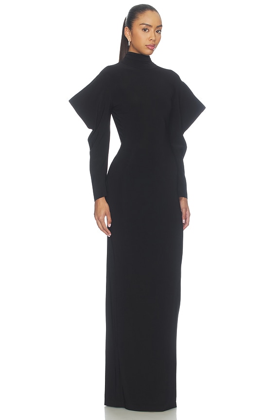 view 2 of 3 Wing Sleeve Open Back Bow Neck Gown in Black
