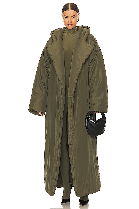 Norma Kamali Hooded Sleeping Bag Coat in Military REVOLVE