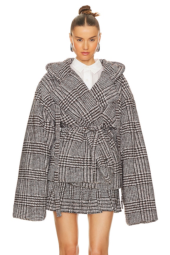 view 2 of 5 Hooded Sleeping Bag Jacket in Chocolate Glenn Plaid Tweed