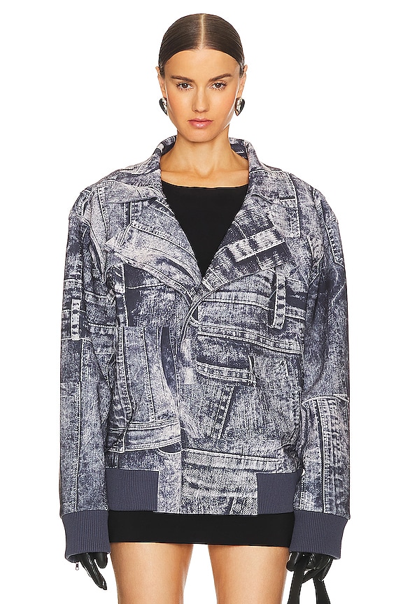 view 2 of 5 BLOUSON MOTARD OVERSIZED in Black & Navy Denim Print