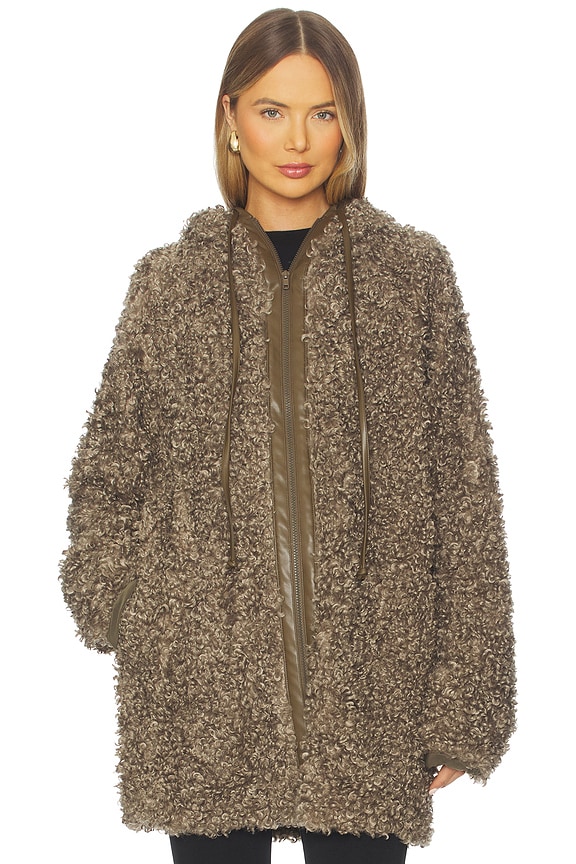 view 2 of 5 Oversized Raglan Sleeve Zip Front Hooded Jacket in Bark