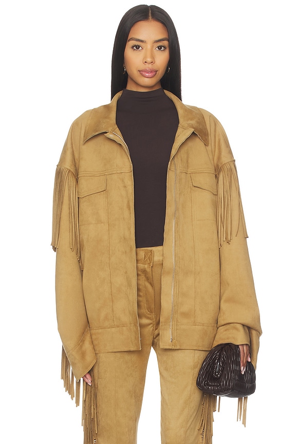view 2 of 6 Fringe Oversized Jean Jacket in Camel
