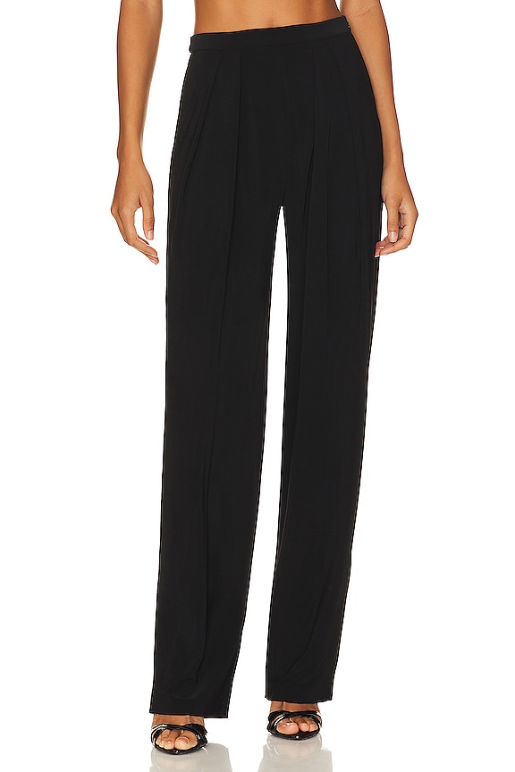 Norma Kamali Tapered Pleated Trouser in Black | REVOLVE