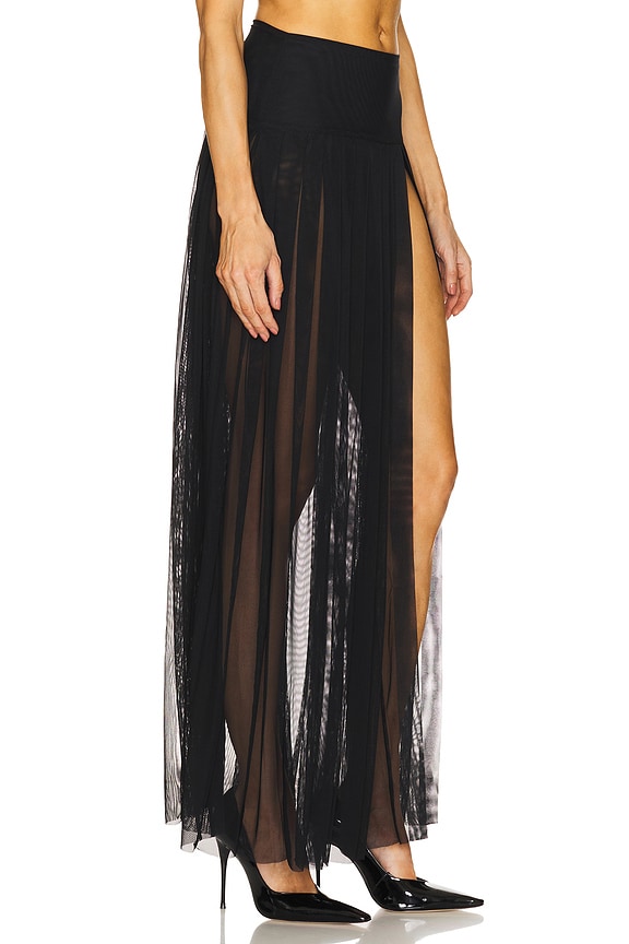 view 2 of 6 Pleated Long Skirt With Slit in Black