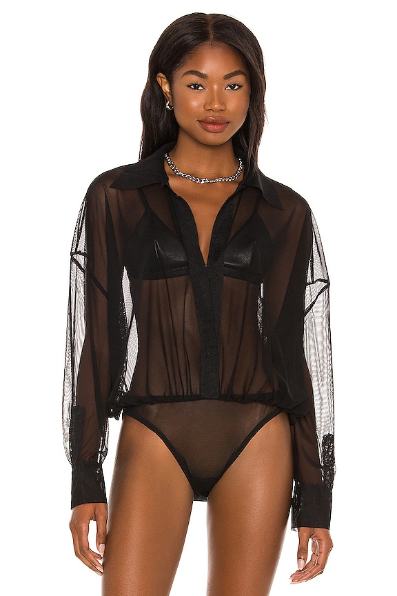 view 2 of 5 Super Oversized Boyfriend Shirt Bodysuit in Black Mesh