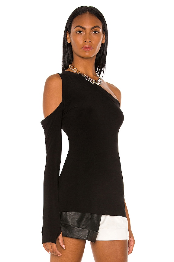 view 2 of 4 One Shoulder One Sleeve Top in Black