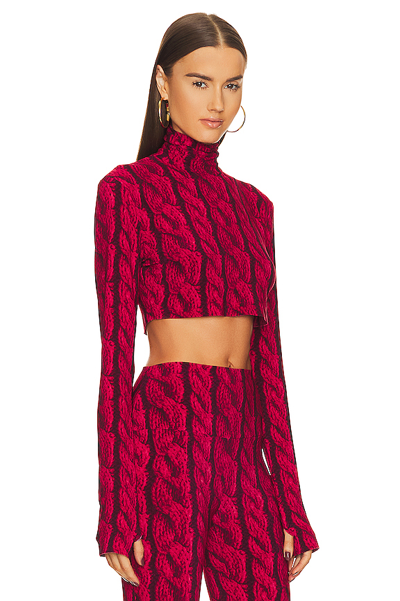 view 2 of 4 Slimm Fit Turtleneck Cropped Top in Red Cable