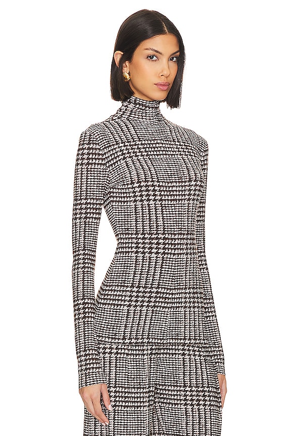 view 2 of 4 Front Zip Slim Fit Turtle Top in Chocolate Glenn Plaid Tweed