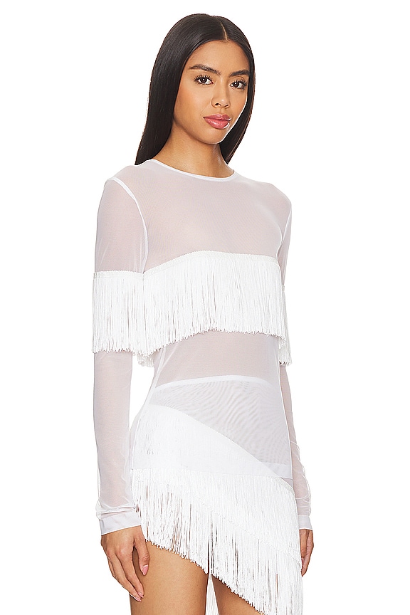 view 2 of 4 Long Sleeve Crewneck Fringe Top in Snow White