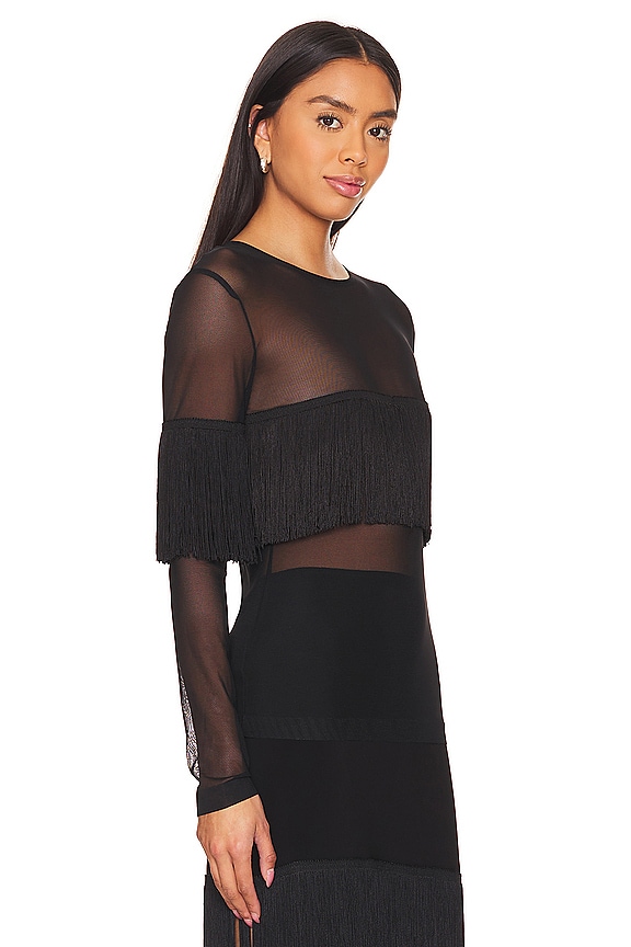 view 2 of 4 Long Sleeve Crewneck Fringe Top in Black