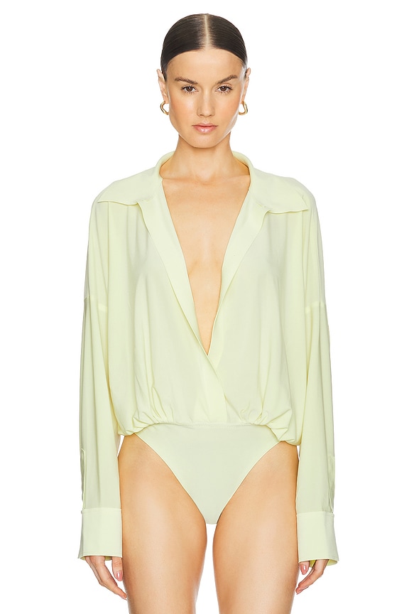 view 2 of 5 Super Oversized Boyfriend Shirt Bodysuit in Butter Yellow