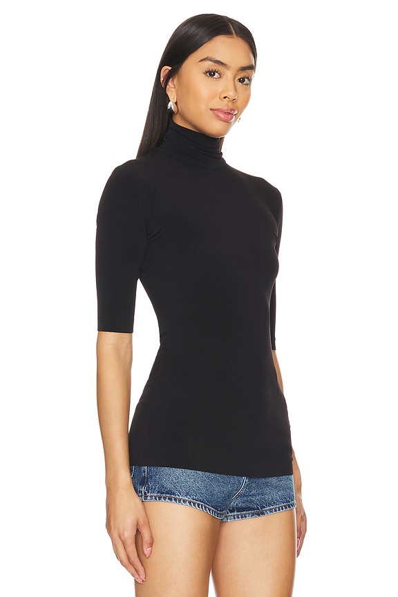 view 2 of 4 Slim Fit Short Sleeve Turtleneck Top in Black