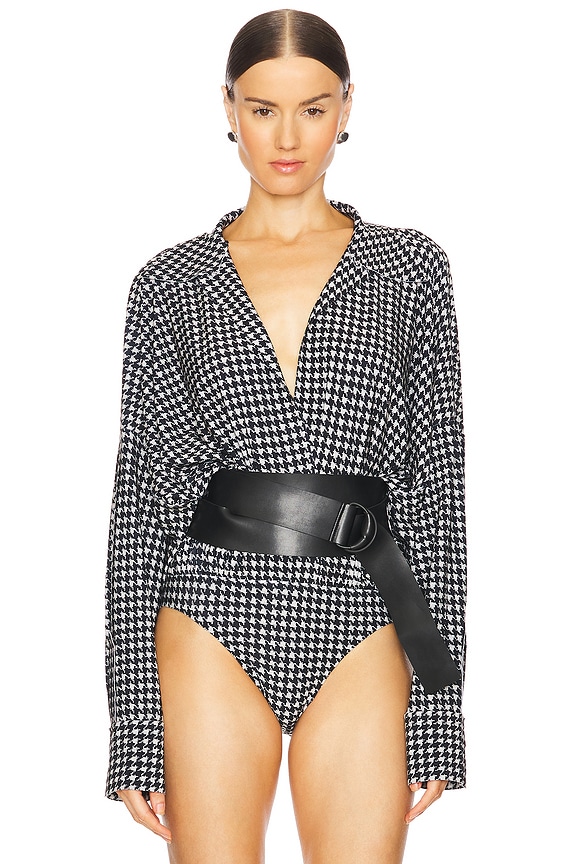 view 2 of 6 Oversized Boyfriend Shirt Bodysuit in Large Houndstooth
