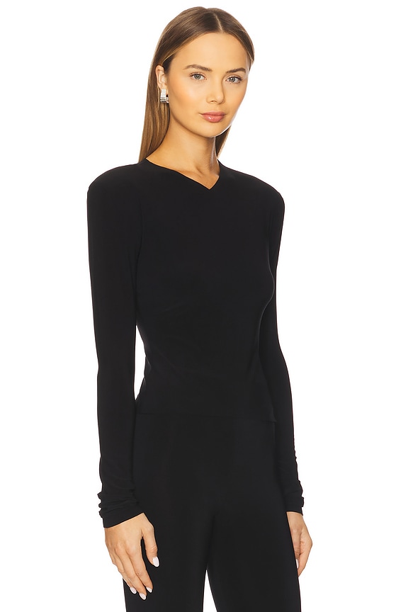 view 2 of 4 Long Sleeve Shoulder Pad V Neck Top in Black