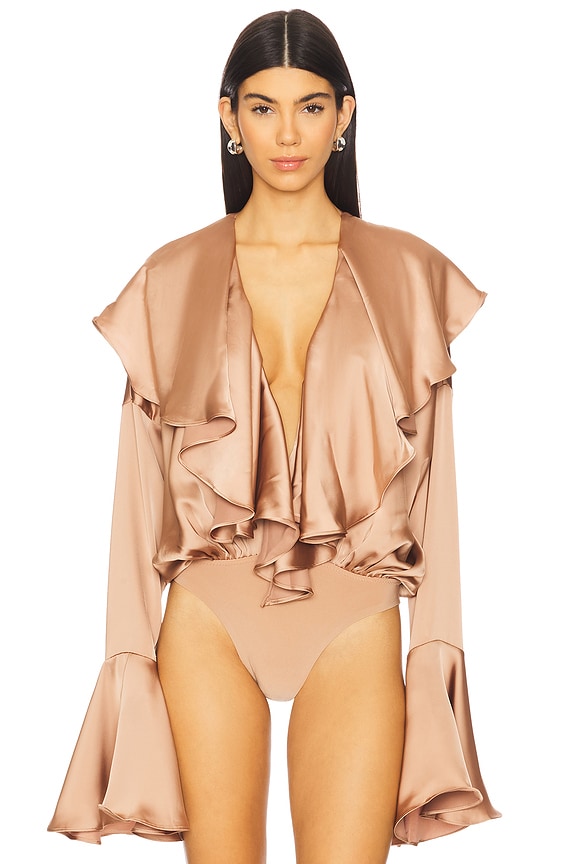 view 2 of 5 Long Sleeve Ruffle Bodysuit in Cappuccino