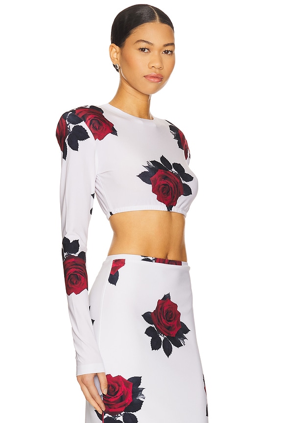 view 2 of 4 Shoulder Pad Crop Top in Red Rose