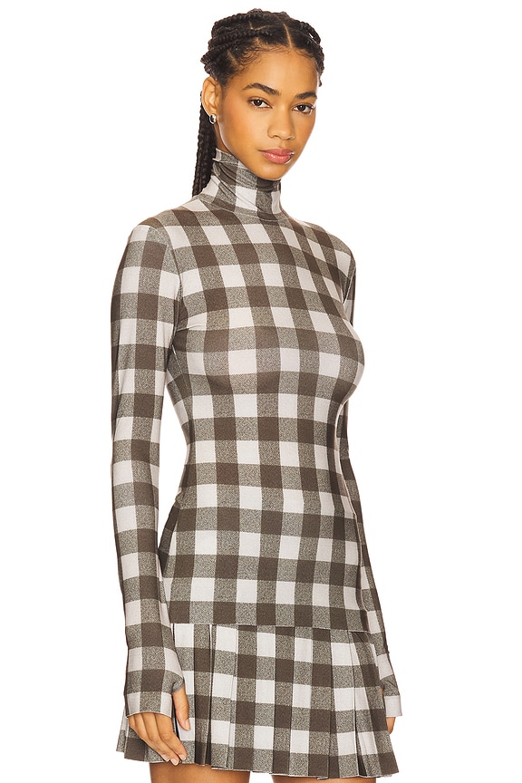 view 2 of 4 Slim Fit Long Sleeve Turtleneck Top in Bark Box Plaid