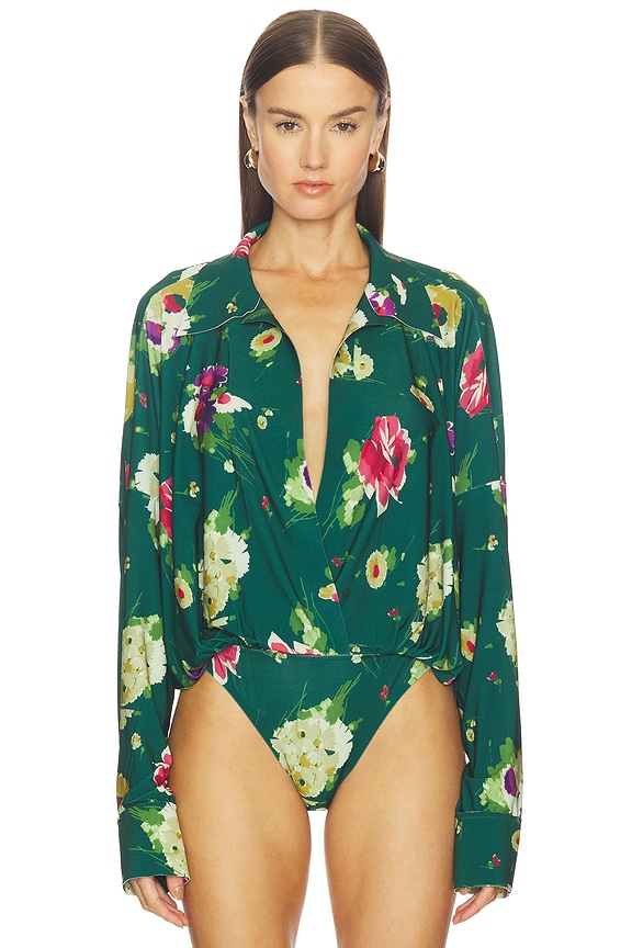 view 2 of 5 BODY TIPO CAMISA BOYFRIEND SÚPER EXTRAGRANDE in Floral Green Multi