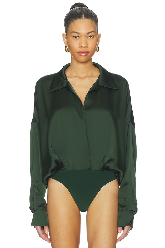 view 2 of 5 Super Oversized Boyfriend Shirt Bodysuit in Dark Emerald