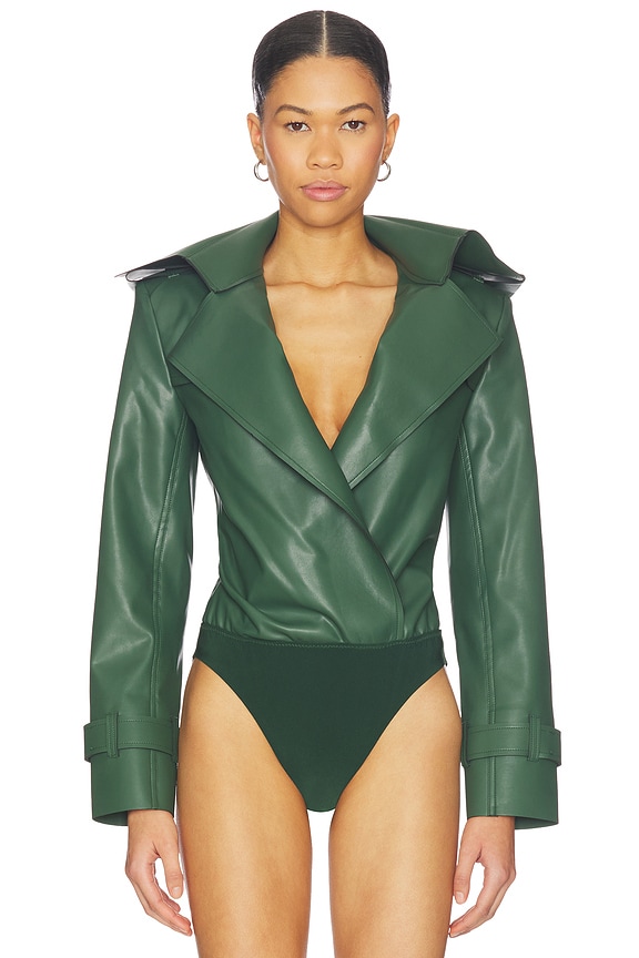view 2 of 5 Double Breasted Trench Bodysuit in Dark Emerald