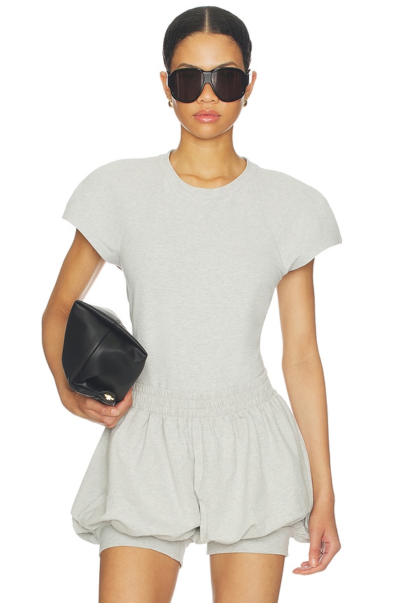 view 1 of 5 Cap Sleeve Bomber Bodysuit in Light Heather Grey