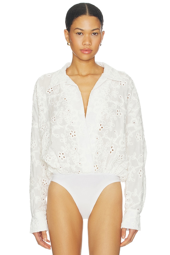 view 2 of 6 Super Oversized Boyfriend Shirt Bodysuit in Snow White
