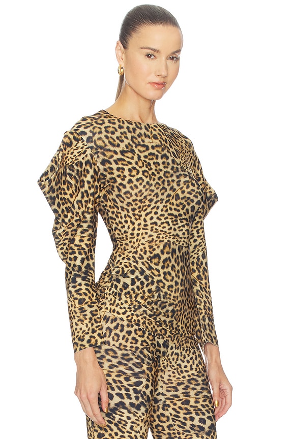 view 2 of 5 Wing Sleeve Side Drape Top in Cheetah Patch