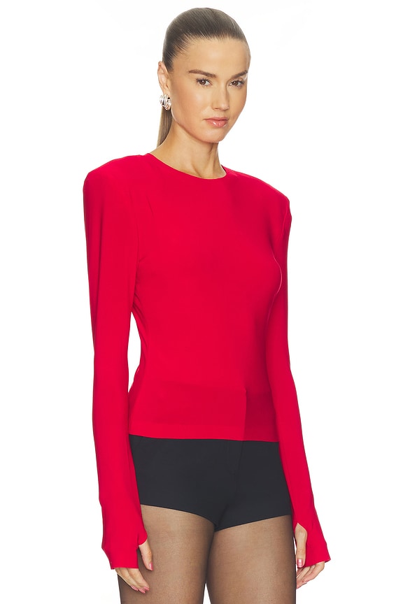 view 2 of 4 Shoulder Pad Long Sleeve Crew Top in Tiger Red
