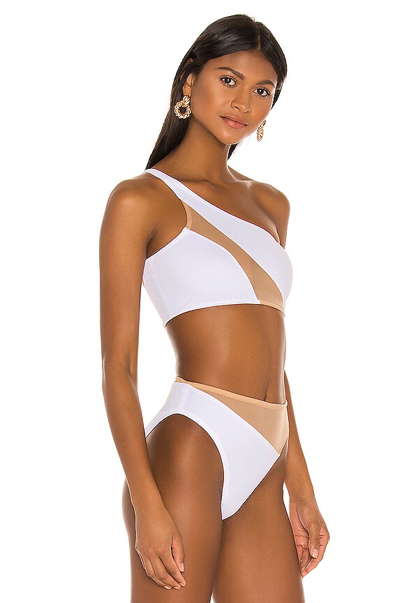 view 2 of 4 Snake Mesh Bikini Top in White & Nude Mesh