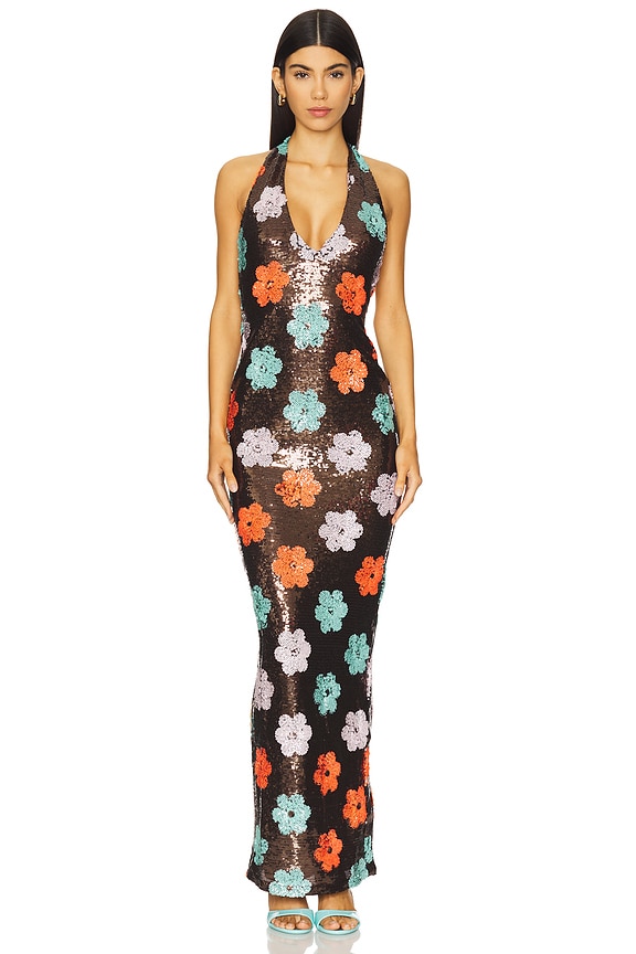 view 1 of 4 Sienna Halter Gown in Floral Sequin