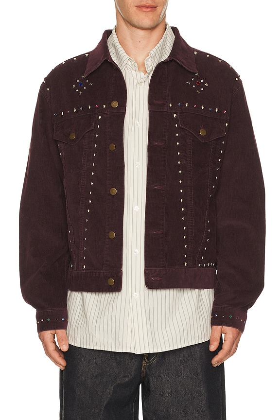 view 2 of 5 Studded Jean Jacket 14W Corduroy in Burgundy