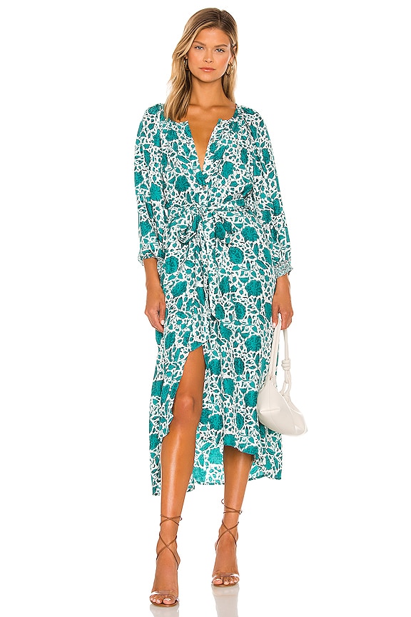 Natalie Martin Alex Sash Dress in Geranium Print Jade | REVOLVE